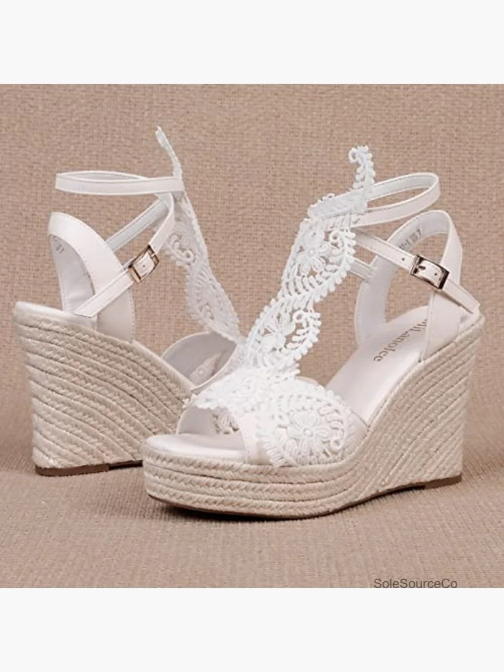 Woven Wedge Sandals with Ankle Strap Open Toe High Heels Bridal Bridesmaids